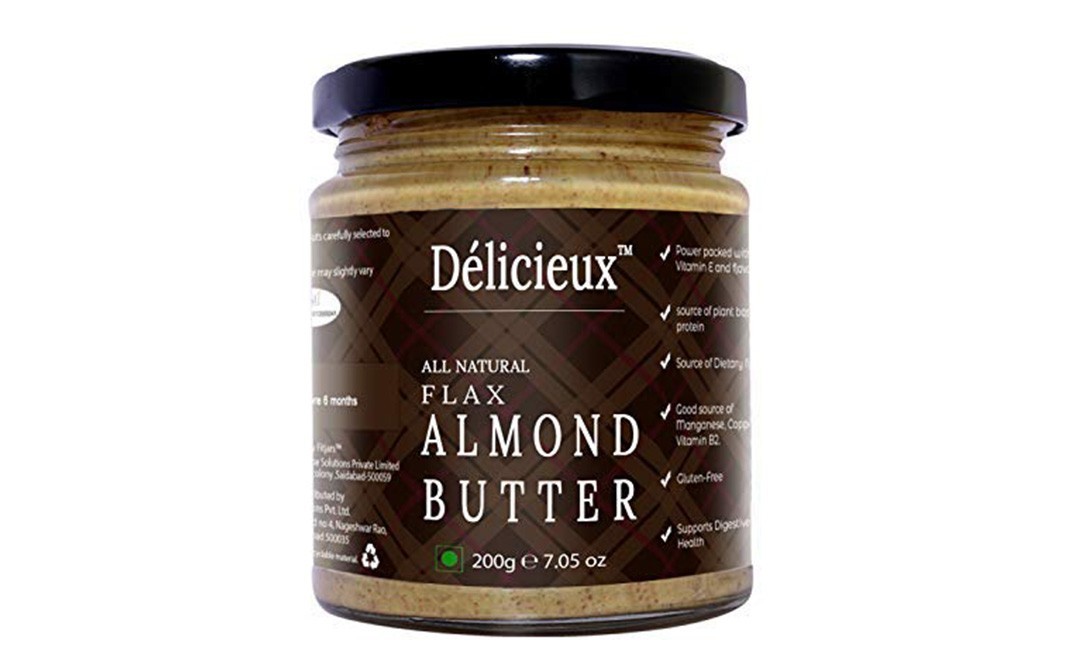 Delicieux All Natural Flax Almond Butter   Glass Jar  200 grams